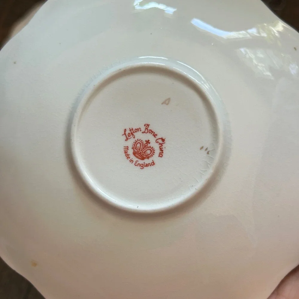 Lefton Bone China Teacup Saucer Sets Made in England Floral Gold Trim 2 Pairs